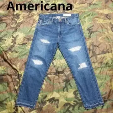 AMERICANA 빈티지 가공 크롭 데님 적귀