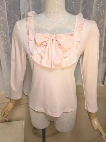 엠즈 그레이시 상의 40 프릴 리본 사쿠라 핑크