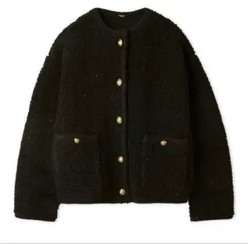 금장 버튼 노카라 컴팩트 라메 니트 자켓 블랙 사이즈 1