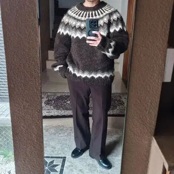 빈티지 노르딕 페어아일 퀼팅 니트 브라운