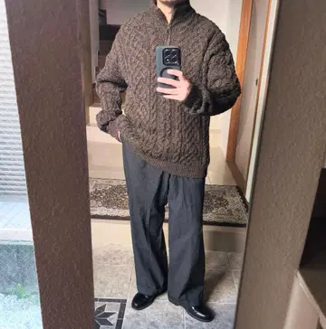 아일랜드제 ORVIS 피셔맨 니트 하프 지퍼 브라운 L