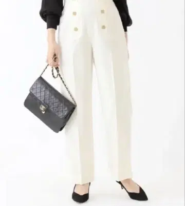 VERMEIL par iena 골드 버튼 울 플라노 마린 팬츠