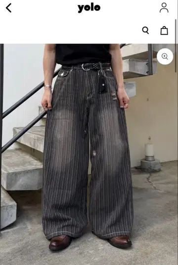 [ 완판템 ] 블랙 스트라이프 와이드 팬츠