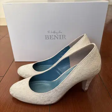 BENIR 화이트 레이스 웨딩 슈즈 7cm 힐 23.5cm (36)