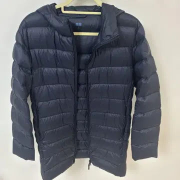 새상품급 M 사이즈 UNIQLO 후드 부착 롱 다운 자켓 네이비