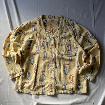 레어 레트로 올 패턴 파자마 셔츠 그런지 Y2K 헤이세이 인기 구제 의류