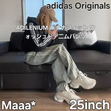 ADILENIUM 바나나 핏 워시드 데님 팬츠 블루 레어 사이즈