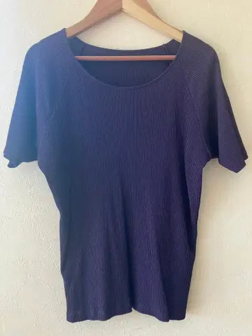 요건 레일 보라색 리브 반팔 실크