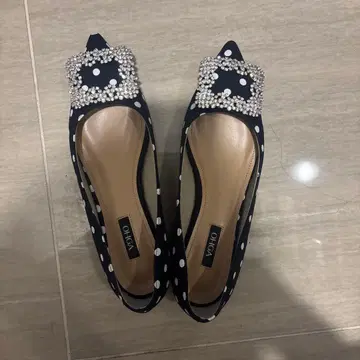 OHGA 네이비 도트 비쥬 플랫슈즈 22cm