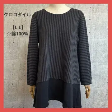 크로커다일 [ L L ] 면 100% 스트라이프 튜닉 니트