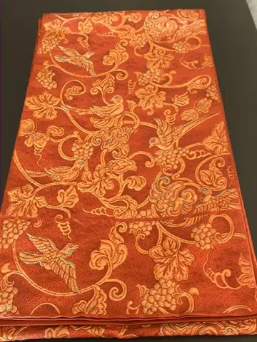 오렌지 컬러 새와 포도 무늬 후쿠로 오비