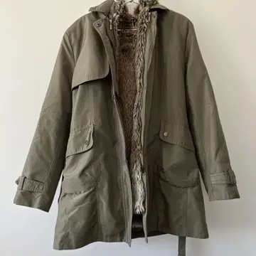 JYY 후드 부착 모즈 코트 퍼 올리브 계열 XXL