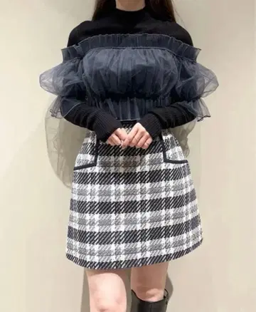 SNIDEL 튤 오프숄더 도킹 니트 풀오버 DGLAY