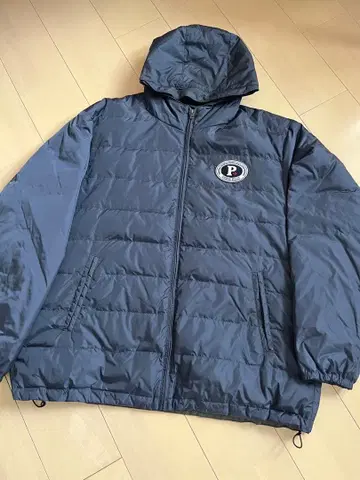 P 로고 자수 네이비 퀼팅 점퍼 LL