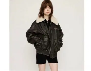 SLY 블랙 퍼 옷깃 가죽 자켓 VINTAGE F 블루종