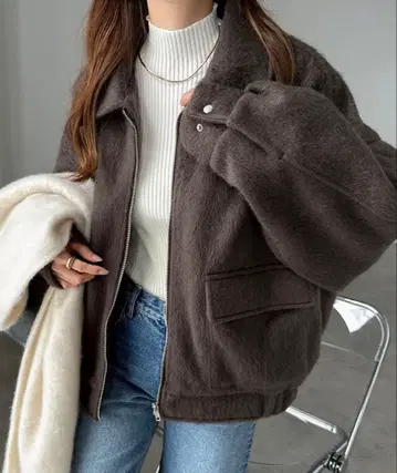 andme 니트 샤기 지퍼 자켓 블루종