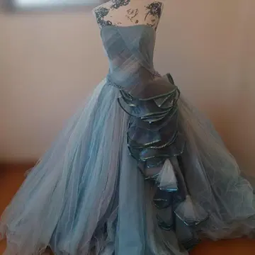 7~11호 레이스업 스카이블루 스트랩리스 튤 드레스