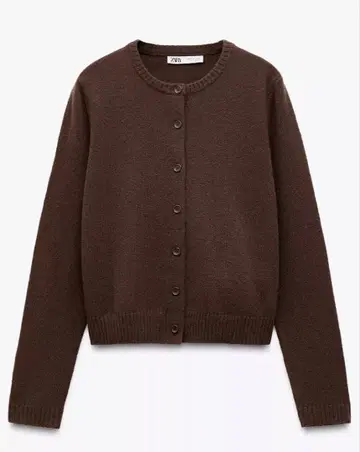 ZARA 100% 울 무지 가디건 브라운 XL
