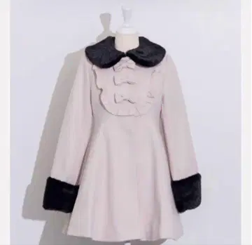 pium 요크 프릴 리본 도리 코트 핑크