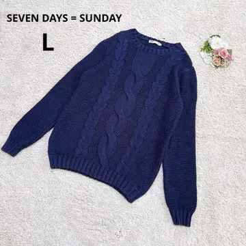 세븐데이즈선데이 케이블 니트 L 네이비 체형 커버 스웨터 가을 겨울