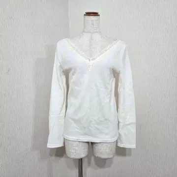 Heather 레이스 V넥 리브 티셔츠 긴팔 ( F ) 아이보리 계열