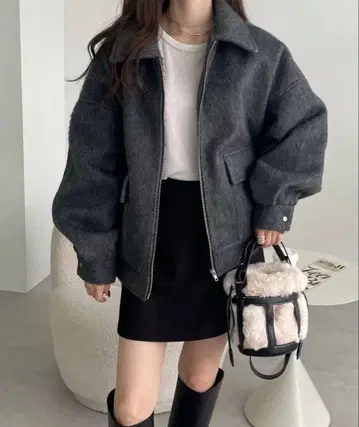 andme 니트 샤기 지퍼 자켓 블루종