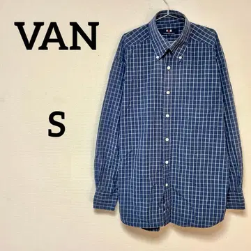 VAN (밴) 체크 무늬 버튼 다운 셔츠 긴팔 네이비 S 사이즈