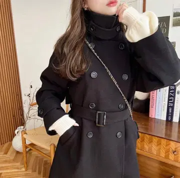 니트 멜톤 2WAY 어레인지 칼라 미들 기장 트렌치코트