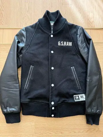 G-STAR LAW 바시티 자켓 블랙 소매 가죽