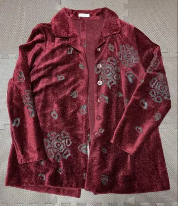 쇼와 레트로 보르도 꽃무늬 상의 가디건 세트 구제 의류