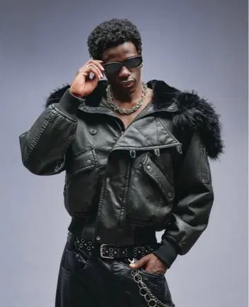 언더한크 블랙 가죽 MA-1 자켓 퍼 포함