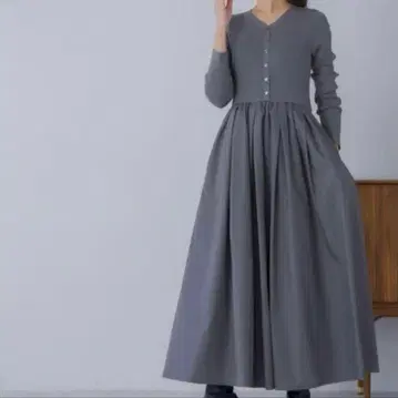 regleam 리브 니트 도킹 원피스 그레이