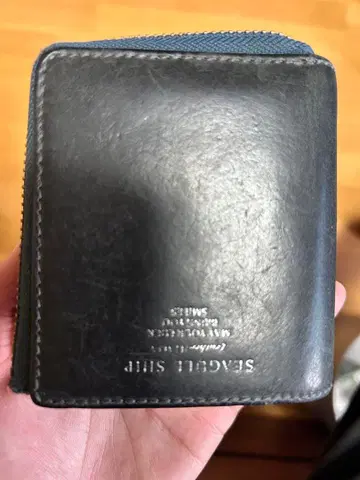 Seagull Ship 접이식 지갑 블랙 천연 가죽