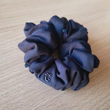 컴플렉스 비즈 쉬폰 스크런치 네이비 작은 비즈 포함