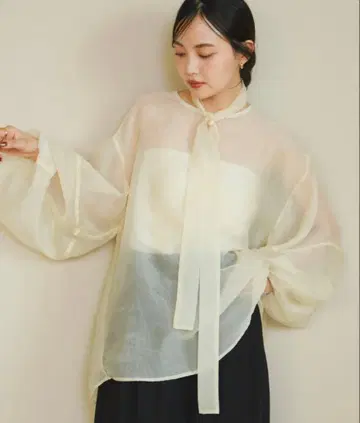 리본 타이 달린 시어 블라우스