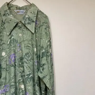 70s Grants 하와이안 긴팔 셔츠 일본풍 패턴 레어 새상품급