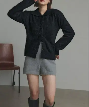 ad thie 샤기 니트 폴로 가디건