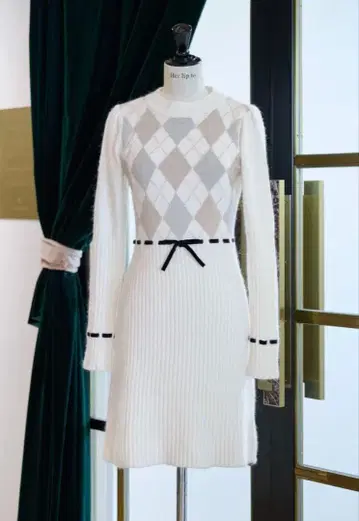 Herlipto Moor Argyle Ribbon Knit Dress