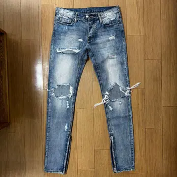 mnml 데미지 가공 스키니 데님 지퍼