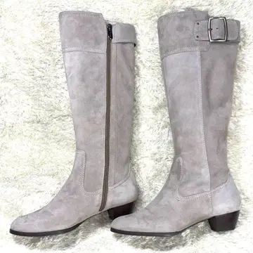 긴자 카네마츠 라이트 그레이 스웨이드 롱 부츠 24cm