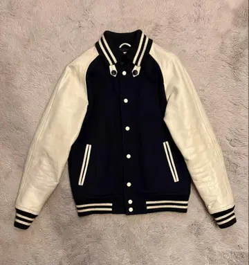 Journal Standard 소가죽 바시티 자켓 네이비/화이트