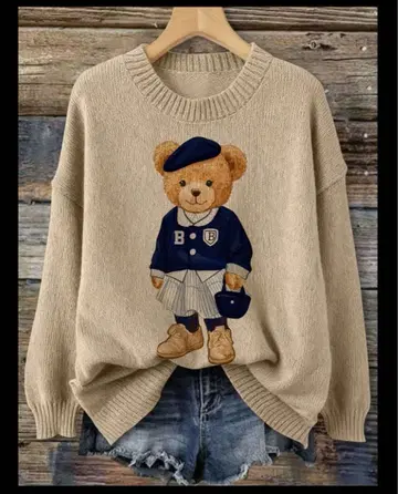 미사용 새상품 곰 베이지 긴팔 니트 스웨터