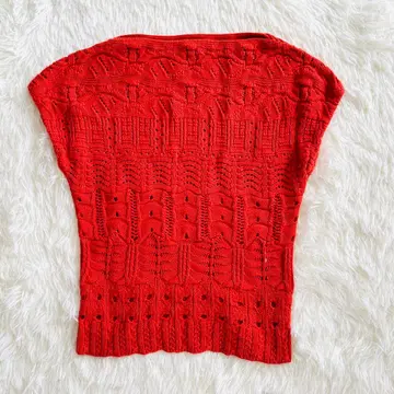 유키토리 인터내셔널 니트 반팔 뜨개질 코튼 100% 오렌지