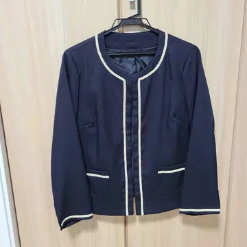 마터니티 네이비 스커트 수트 노카라