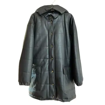 ALPHA 가죽 다운풍 패딩 자켓 후드 부착 블랙 밀리터리 방한 겨울