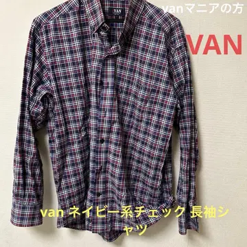 van 네이비 계열 체크 긴팔 셔츠