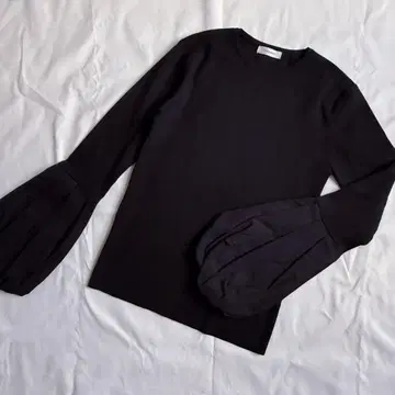 STYLEMIXER 니트 x 직물 도킹 벌룬 슬리브 상의 블랙