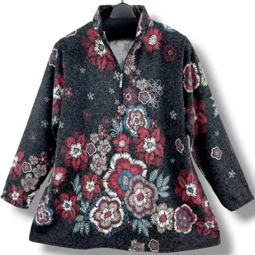 집업 꽃무늬 플라워 튜닉 상의 풀오버 레오나르풍