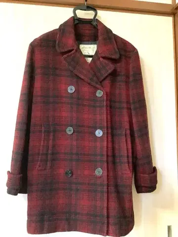 [에디바우어] 빨간색 계열 체크 무늬 울 피 코트 추위 대책!