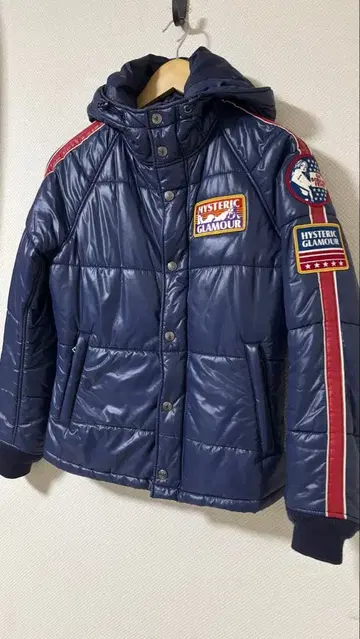 HYSTERIC GLAMOUR 후드 부착 다운 자켓 네이비